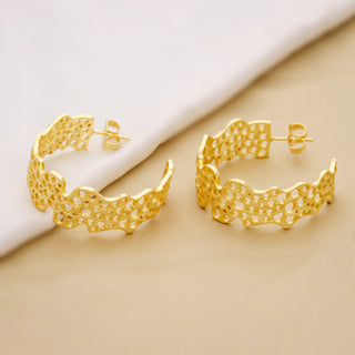 18K Gold Plated Brass Half Round Hoop Fashion Earring