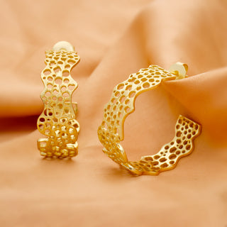 18K Gold Plated Brass Half Round Hoop Fashion Earring