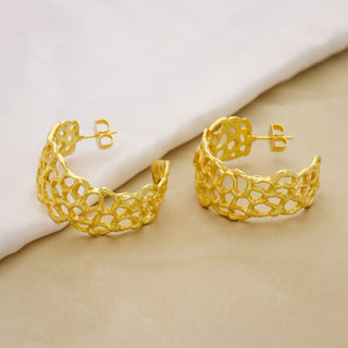 18K Gold Plated Brass Half Round Hoop Earrings