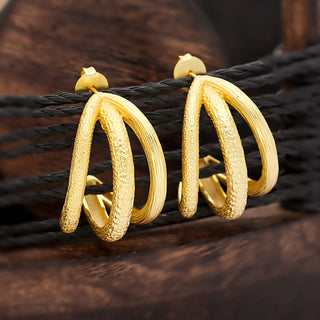 18K Gold Plated Brass Triple Layer Half Hoop Earrings