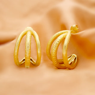 18K Gold Plated Brass Triple Layer Half Hoop Earrings