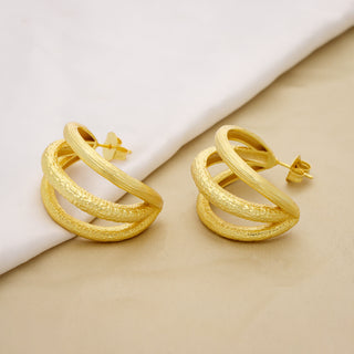 18K Gold Plated Brass Triple Layer Half Hoop Earrings