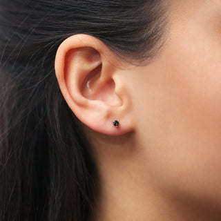 Beautiful Tiny Black Diamond Studs By Crown Minimalist