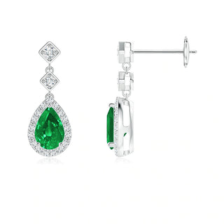 Pear Emerald Drop Earring With Diamond