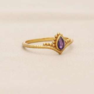 Natural Amethyst Stone Ring, Pear Shape Gemstone, 925 Silver 18kt Gold Plated