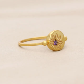 Natural Amethyst Stone Ring, Round Shape Gemstone, 925 Silver 18kt Gold Plated