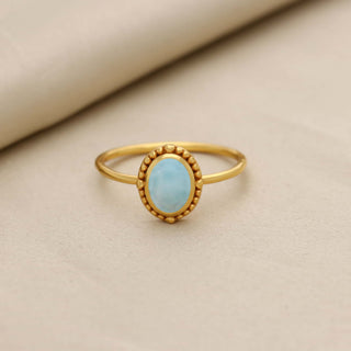 Natural Larimar Stone Ring, Oval Shape Gemstone, 925 Silver 18kt Gold Plated