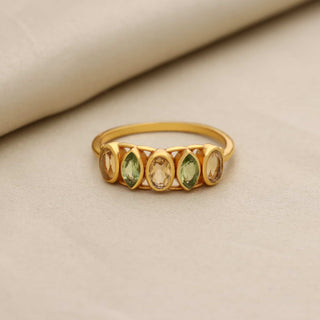 Natural Peridot and Citrine Stone Ring, Marquise Shape Gemstone, 925 Silver 18kt Gold Plated