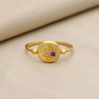 Natural Amethyst Stone Ring, Round Shape Gemstone, 925 Silver 18kt Gold Plated