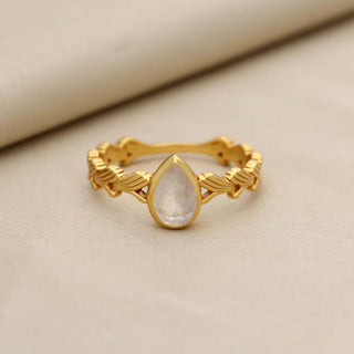 Natural Rainbow Moonstone Ring, Pear Shape Gemstone, 925 Silver 18kt Gold Plated