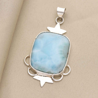 Cushion Shape Blue Larimar Gemstone Pendant