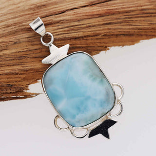 Cushion Shape Blue Larimar Gemstone Pendant