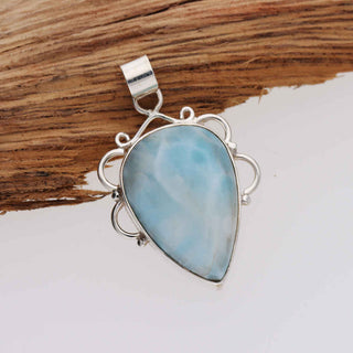 Vintage Pendant 925 Stealing Silver Pendant Natural Larimar Gemstone Pendant