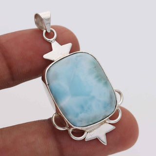 Cushion Shape Blue Larimar Gemstone Pendant