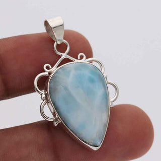 Vintage Pendant 925 Stealing Silver Pendant Natural Larimar Gemstone Pendant