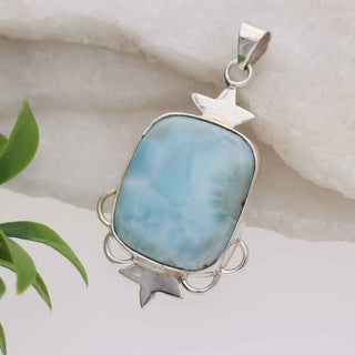 Cushion Shape Blue Larimar Gemstone Pendant