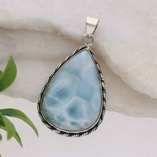 Vintage Pendant 925 Stealing Silver Pendant Natural Larimar Gemstone Pendant