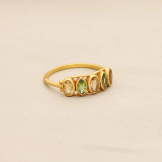 Natural Peridot and Citrine Stone Ring, Marquise Shape Gemstone, 925 Silver 18kt Gold Plated