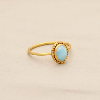 Natural Larimar Stone Ring, Oval Shape Gemstone, 925 Silver 18kt Gold Plated