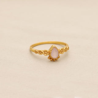 Natural Rose Quartz Stone Ring, Pear Shape Gemstone, 925 Silver 18kt Gold Plated