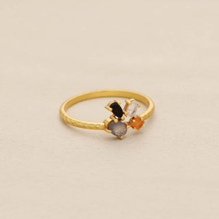 Multi Stone Ring, Mix Shape Gemstone, 925 Silver 18kt Gold Plated