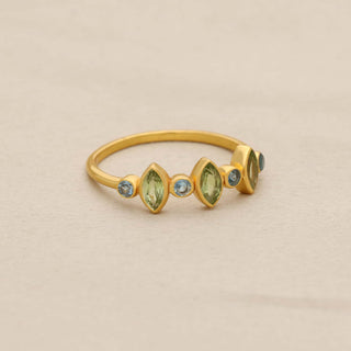 Three Stone Peridot Ring, Marquise Shape Gemstone, 925 Silver 18kt Gold Plated