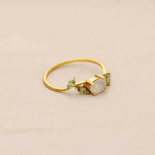 Peridot and Moonstone Ring, oval and marquise shape Gemstone, 925 Silver Ring With 18kt Gold Plated