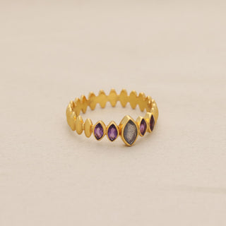 Labradorite and Amethyst Stone Ring, Marquise Shape Gemstone, 925 Silver Ring With 18kt Gold Plated