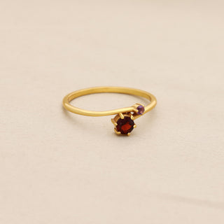 Tiny Red Garnet and Amethyst Stone Ring, Round Shape Gemstone, 925 Silver 18kt Gold Plated