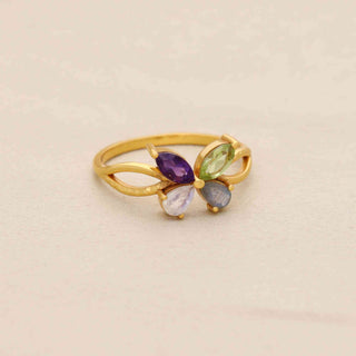 Multi Stone Ring, Marquise Shape Gemstone, 925 Silver Ring With 18kt Gold Plated