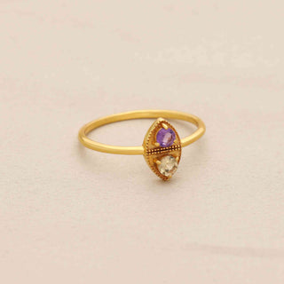 Light Weight Peridot and Amethyst Stone Ring, Round Shape Gemstone, 925 Silver Ring With 18kt Gold Plated