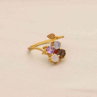 Flower Shape Multi Stone Ring, Round Shape Gemstone, 925 Silver 18kt Gold Plated