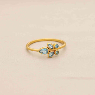 Swiss Blue Topaz Gemstone Ring Multi Shapes 925 Stealing Silver 18kt Gold Plated