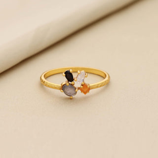 Multi Stone Ring, Mix Shape Gemstone, 925 Silver 18kt Gold Plated