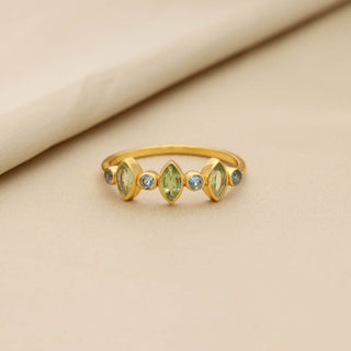 Three Stone Peridot Ring, Marquise Shape Gemstone, 925 Silver 18kt Gold Plated