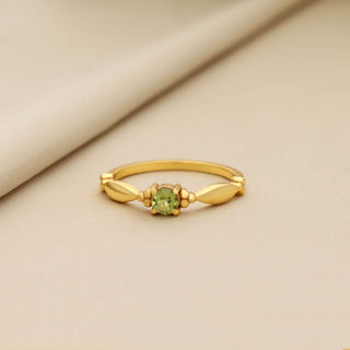 Solitaire Peridot Stone Ring, Round Shape Gemstone, 925 Silver 18kt Gold Plated