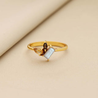 Multi Gemstone Ring , 925 Silver Ring With 18kt Gold Plated