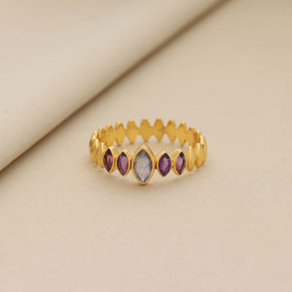 Labradorite and Amethyst Stone Ring, Marquise Shape Gemstone, 925 Silver Ring With 18kt Gold Plated