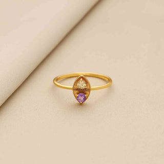 Light Weight Peridot and Amethyst Stone Ring, Round Shape Gemstone, 925 Silver Ring With 18kt Gold Plated