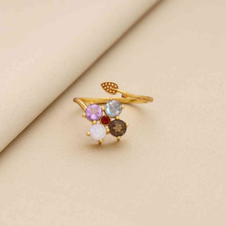 Flower Shape Multi Stone Ring, Round Shape Gemstone, 925 Silver 18kt Gold Plated