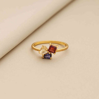 Three Multi Stone Ring, MIx Shape Gemstone, 925 Silver 18kt Gold Plated