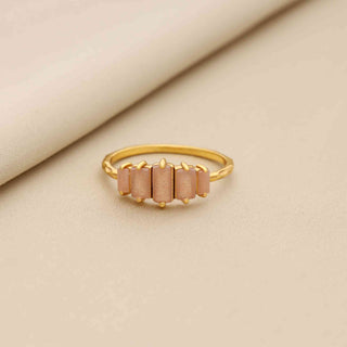 5 Stones Natural Rose Quartz Stone Ring, Marquise Shape Gemstone, 925 Silver 18kt Gold Plated