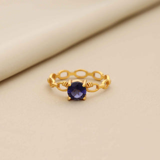 Solitaire Amethyst Gemstone Ring Faceted Round Shape Stone 925 Silver Ring With 18kt Gold Plated