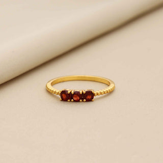 Minimalist Red Garnet Gemstone Ring Round Shape Stone 925 Silver Ring With 18kt Gold Plated