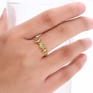 Three Stone Peridot Ring, Marquise Shape Gemstone, 925 Silver 18kt Gold Plated