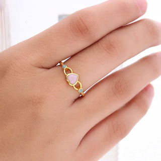 Heart Shape Rose Quartz Stone Ring, Heart Shape Gemstone, 925 Silver 18kt Gold Plated