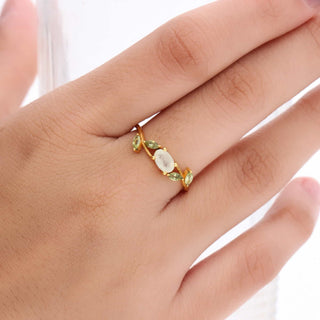 Peridot and Moonstone Ring, oval and marquise shape Gemstone, 925 Silver Ring With 18kt Gold Plated