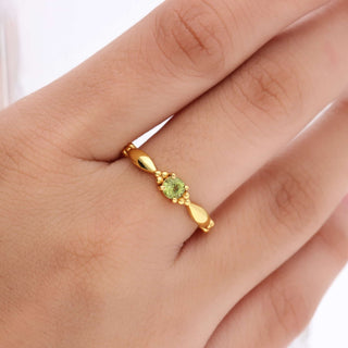 Solitaire Peridot Stone Ring, Round Shape Gemstone, 925 Silver 18kt Gold Plated