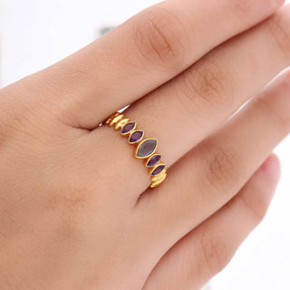 Labradorite and Amethyst Stone Ring, Marquise Shape Gemstone, 925 Silver Ring With 18kt Gold Plated