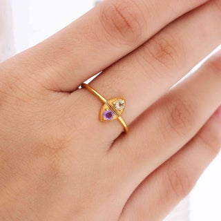 Light Weight Peridot and Amethyst Stone Ring, Round Shape Gemstone, 925 Silver Ring With 18kt Gold Plated